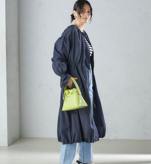 SHIPS for women「〈撥水加工/手洗い可能〉裾 ドロスト ノーカラー ロング コート 24SS ◇」|ノーカラーコート|ネイビー