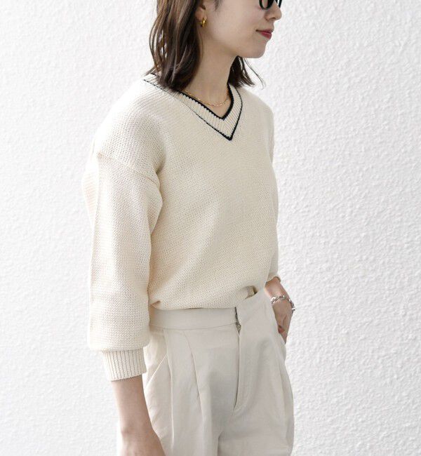 SHIPS any「SHIPS any:〈手洗い可能〉リリヤーン ライン Vネック ニット プルオーバー」|ニット・セーター|