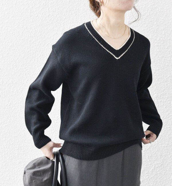 SHIPS any「SHIPS any:〈手洗い可能〉リリヤーン ライン Vネック ニット プルオーバー」|ニット・セーター|