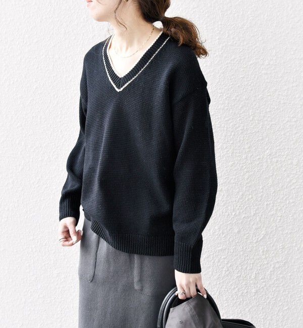 SHIPS any「SHIPS any:〈手洗い可能〉リリヤーン ライン Vネック ニット プルオーバー」|ニット・セーター|