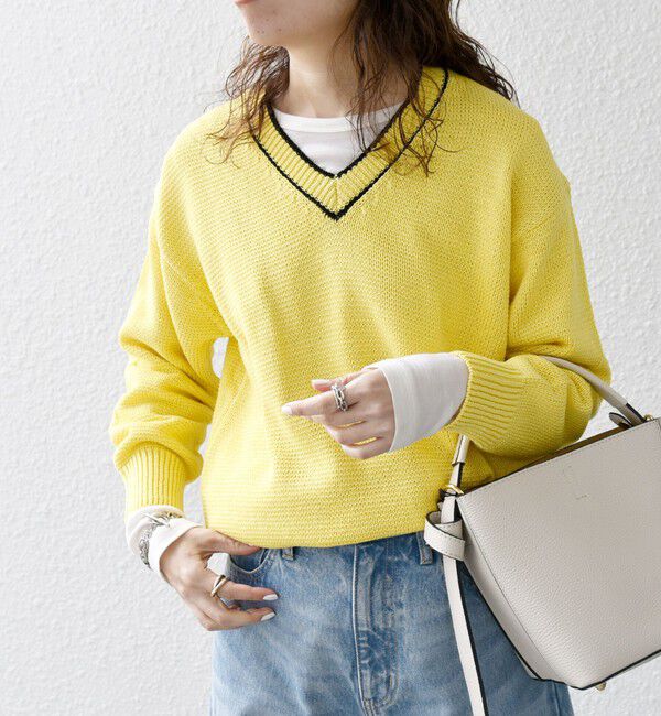 SHIPS any「SHIPS any:〈手洗い可能〉リリヤーン ライン Vネック ニット プルオーバー」|ニット・セーター|