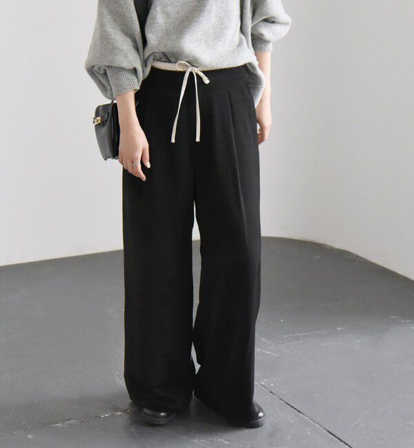 quaranciel「quaranciel:〈洗濯機可能〉シルキー サテン ダブルウエスト ワイド パンツ」|その他|