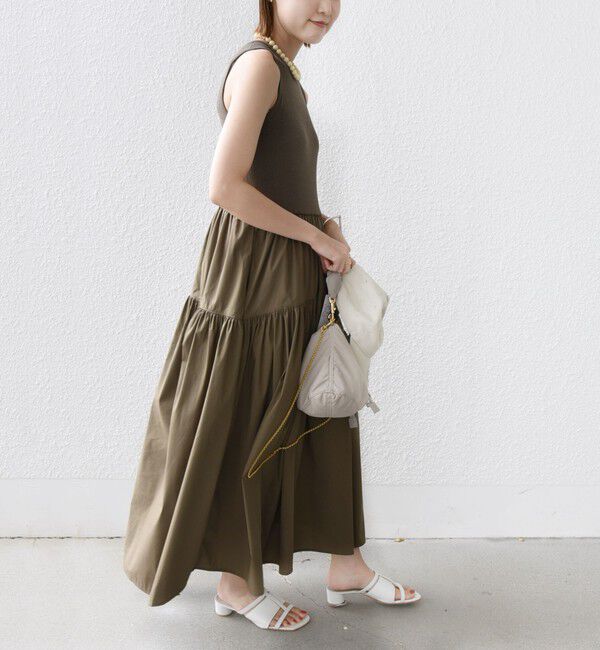 SHIPS for women「〈手洗い可能〉コットン リブ ノースリーブ &times; 布帛 スカート ワンピース」|ワンピース|