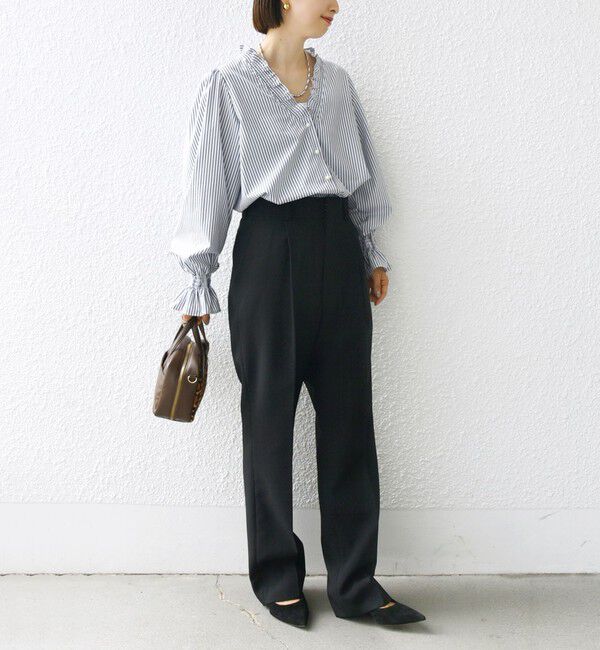 SHIPS for women「【WEB限定】〈手洗い可能〉 シャーリング Vネック 長袖 ブラウス」|シャツ・ブラウス|