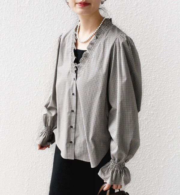 SHIPS for women「【WEB限定】〈手洗い可能〉 シャーリング Vネック 長袖 ブラウス」|シャツ・ブラウス|