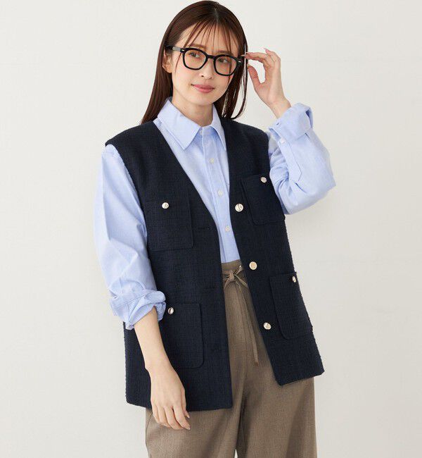 SHIPS Colors 「SHIPS Colors:ツイード Vネック ジレ2」|ベスト・ジレ|ネイビー