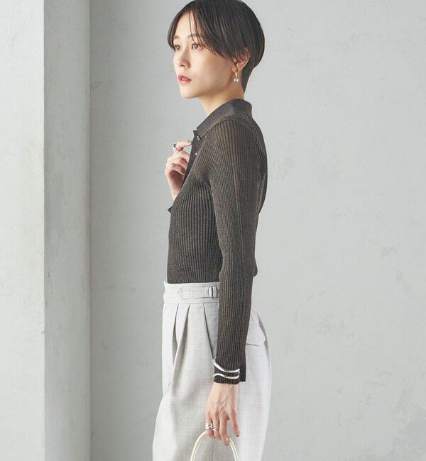 SHIPS for women「〈手洗い可能〉シアー リブ 長袖 ポロ ニット」|ニット・セーター|