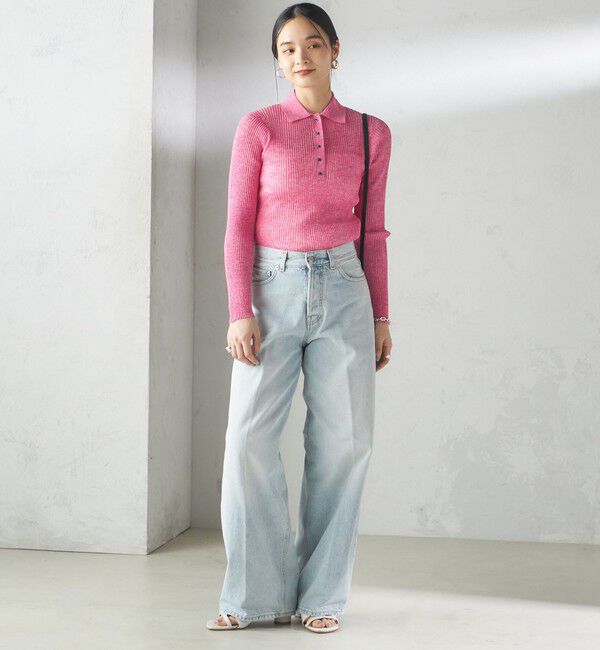 SHIPS for women「〈手洗い可能〉シアー リブ 長袖 ポロ ニット」|ニット・セーター|