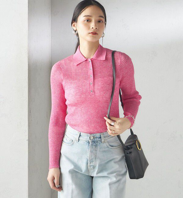 SHIPS for women「〈手洗い可能〉シアー リブ 長袖 ポロ ニット」|ニット・セーター|