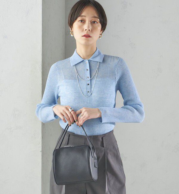 SHIPS for women「〈手洗い可能〉シアー リブ 長袖 ポロ ニット」|ニット・セーター|