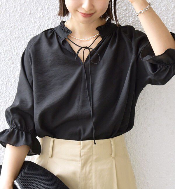 SHIPS for women「〈洗濯機可能〉前後 2WAY フリル リボン シアー ブラウス」|シャツ・ブラウス|