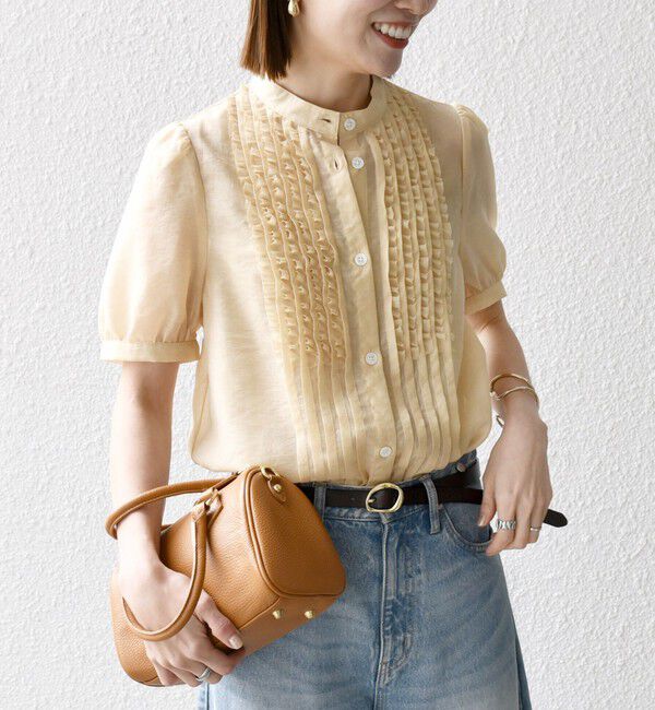 SHIPS any「SHIPS any:〈手洗い可能〉シアー フリル バンドカラー パフ シャツ ブラウス」|シャツ・ブラウス|