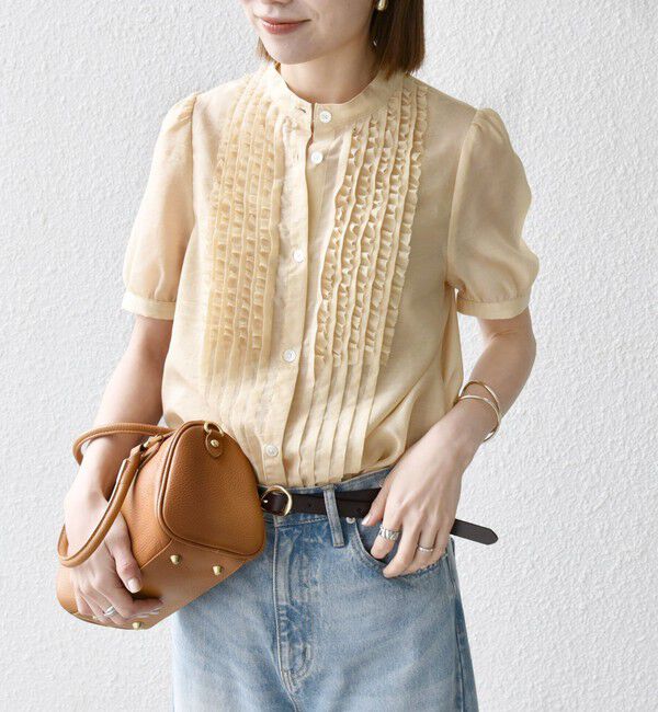 SHIPS any「SHIPS any:〈手洗い可能〉シアー フリル バンドカラー パフ シャツ ブラウス」|シャツ・ブラウス|