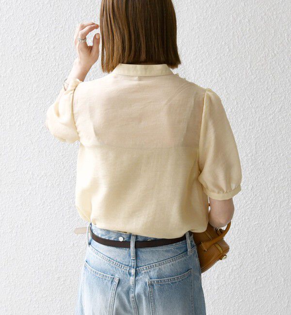 SHIPS any「SHIPS any:〈手洗い可能〉シアー フリル バンドカラー パフ シャツ ブラウス」|シャツ・ブラウス|