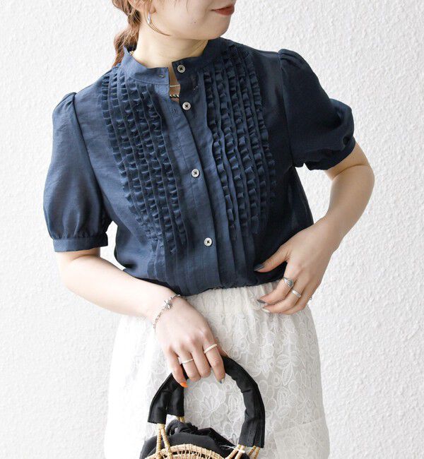 SHIPS any「SHIPS any:〈手洗い可能〉シアー フリル バンドカラー パフ シャツ ブラウス」|シャツ・ブラウス|