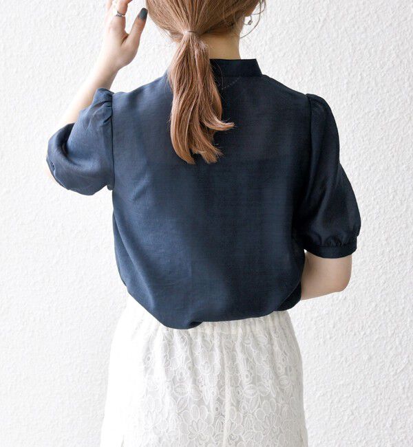 SHIPS any「SHIPS any:〈手洗い可能〉シアー フリル バンドカラー パフ シャツ ブラウス」|シャツ・ブラウス|