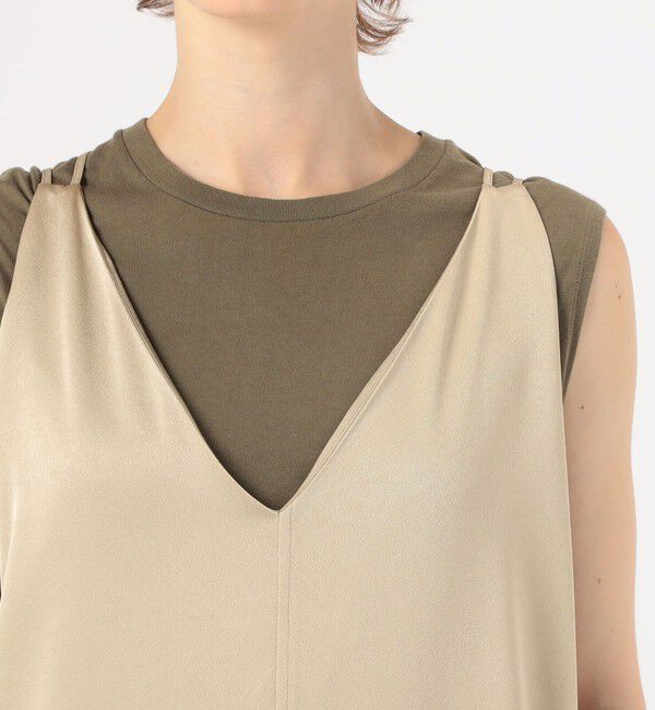 MACPHEE「トリアセテートポリエステルサテン ダブルストラップキャミソールワンピース」|ワンピース|