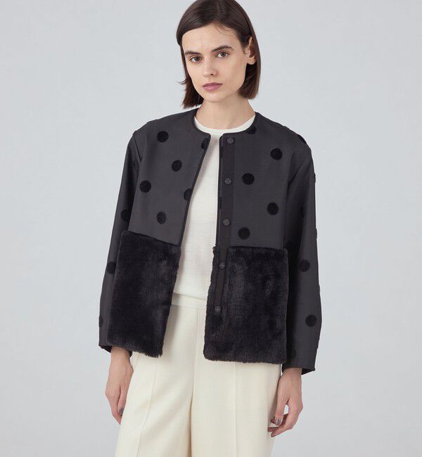 TOMORROWLAND collection「モールドット ファーペプラムジャケット」|ブルゾン・スタジャン|