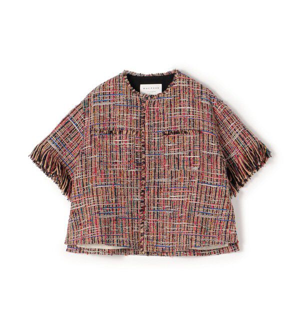 MACPHEE「マルチツイード ラウンドカラージャケット」|ノーカラージャケット|38 ダークレッド系