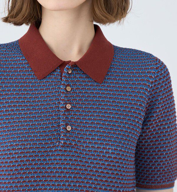 MACPHEE「コットンナイロンラメボーダー ポロプルオーバー」|ニット・セーター|