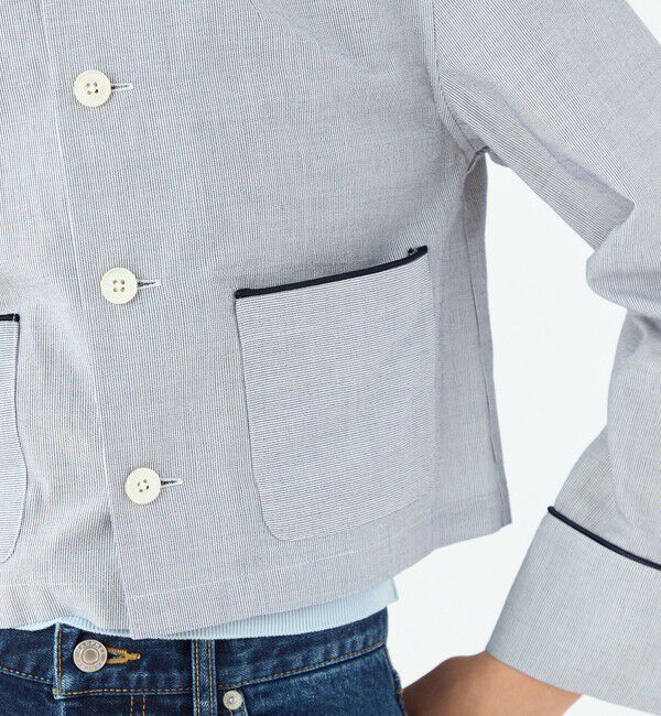 MACPHEE「コットンコード クルーネックジャケット」|ノーカラージャケット|