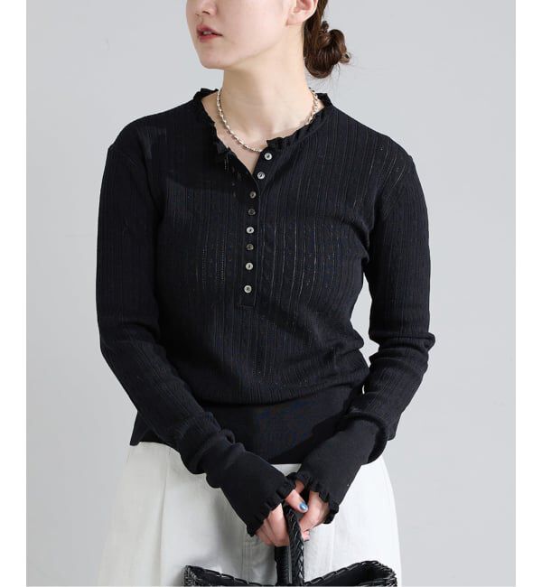 IENA「《予約》アイレットフリルニット」|ニット・セーター|ブラック