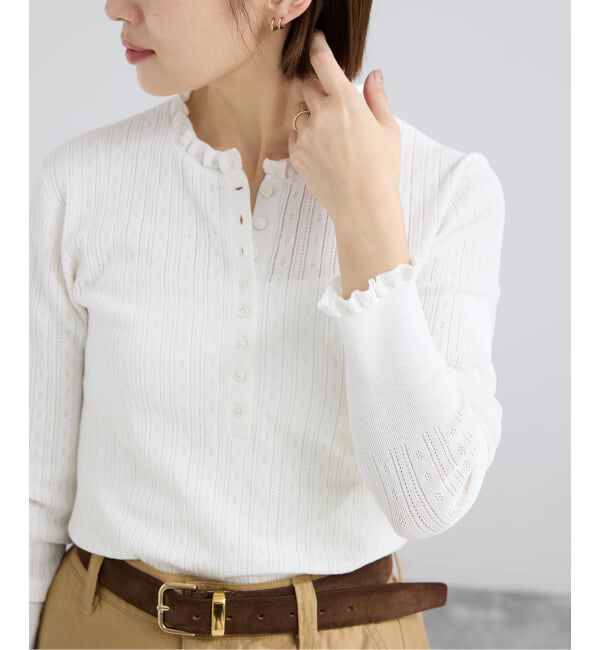 IENA「《予約》アイレットフリルニット」|ニット・セーター|ホワイト