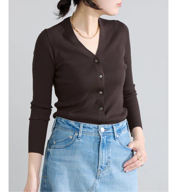 IENA「《追加予約》ECO SPLASH リブVネックカーディガン」|カーディガン|