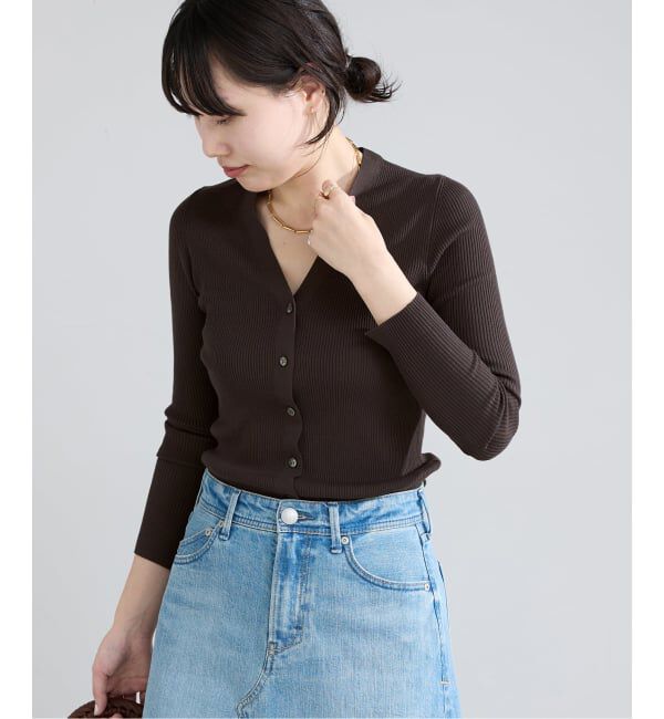 IENA「《追加予約》ECO SPLASH リブVネックカーディガン」|カーディガン|