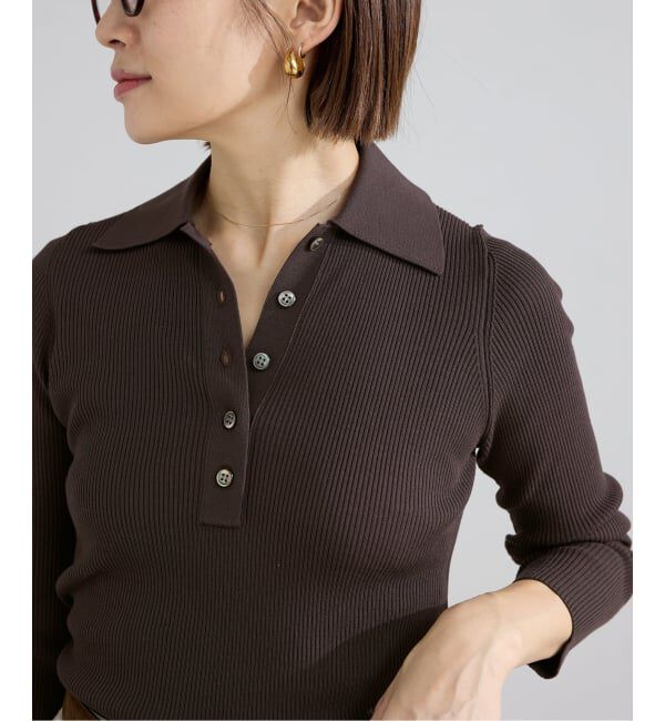 IENA「《予約》ECO SPLASH 襟付きリブプルオーバー」|ニット・セーター|ブラウン