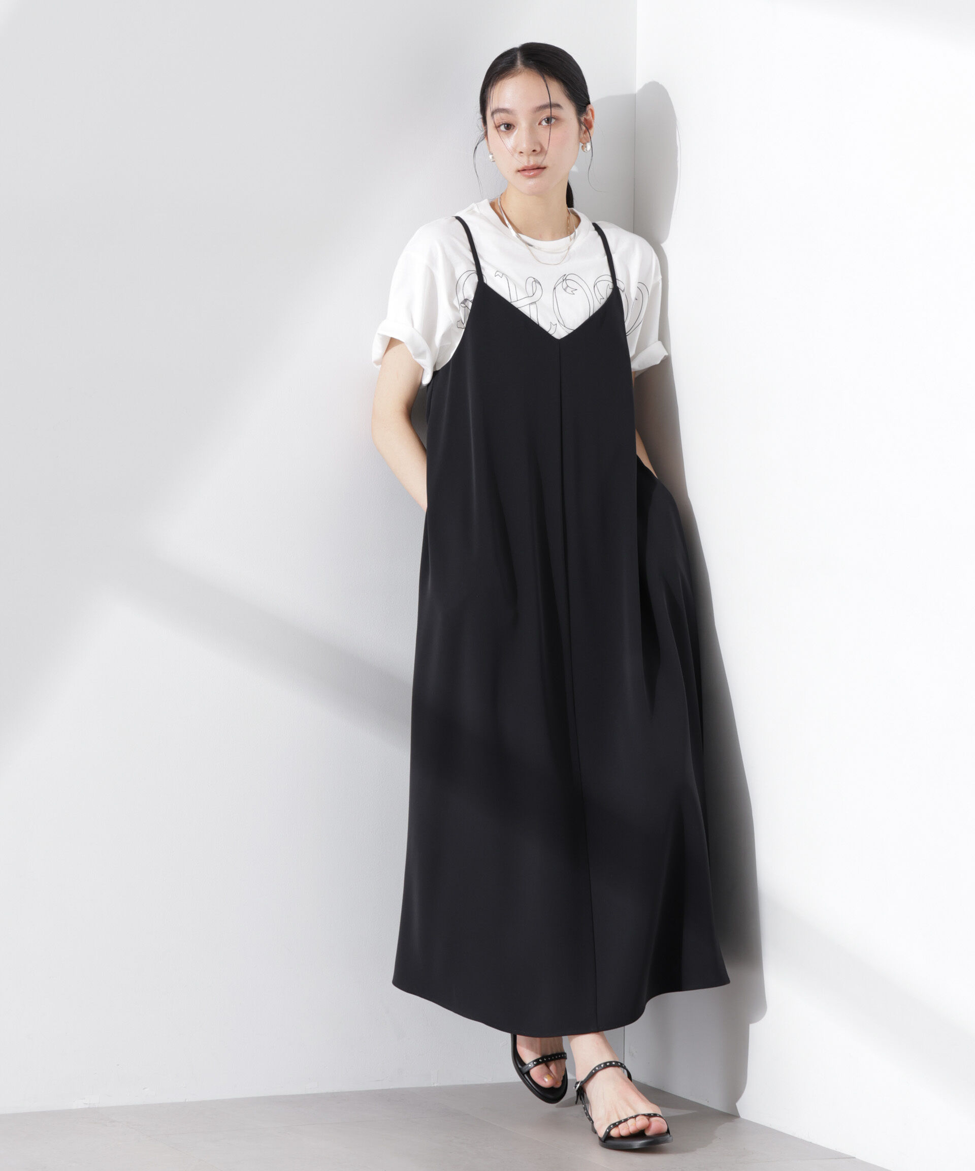 nano･universe「フレアダブルクロスキャミワンピース」|ワンピース|ブラック