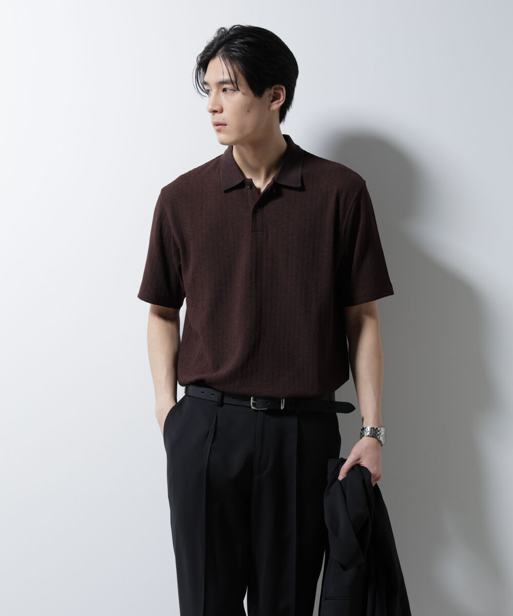 nano･universe「｢Damerino｣ヘリンボンポロシャツ/防シワ・吸水速乾・UVカット」|Tシャツ・カットソー|ブラウン