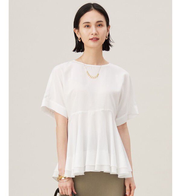 自由区「【洗える】ソフトリネンペプラム ブラウス」|シャツ・ブラウス|オフ