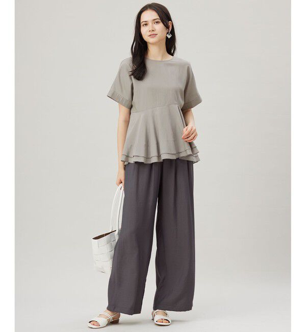 自由区「【洗える】ソフトリネンペプラム ブラウス」|シャツ・ブラウス|