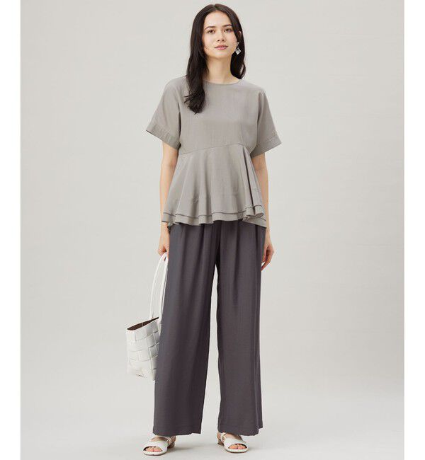 自由区「【洗える】ソフトリネンペプラム ブラウス」|シャツ・ブラウス|