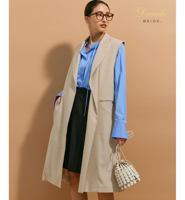 BEIGE,「CAROLE / ロングテーラードジレ」|ベスト・ジレ|Sand