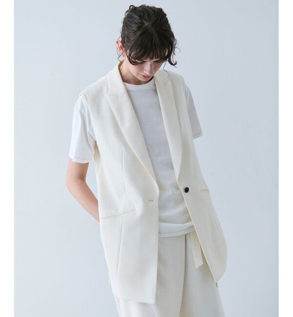 BEIGE,「【洗える】CAROLE / リネンライクノースリーブジレジャケット」|ベスト・ジレ|
