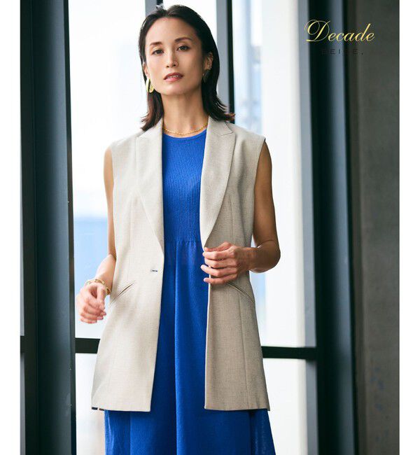 BEIGE,「【洗える】CAROLE / リネンライクノースリーブジレジャケット」|ベスト・ジレ|Sand