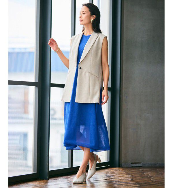 BEIGE,「【洗える】CAROLE / リネンライクノースリーブジレジャケット」|ベスト・ジレ|