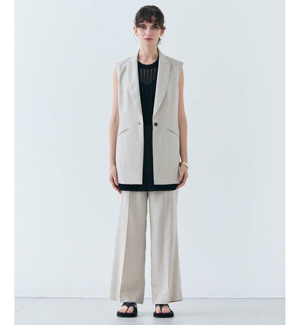 BEIGE,「【洗える】CAROLE / リネンライクノースリーブジレジャケット」|ベスト・ジレ|