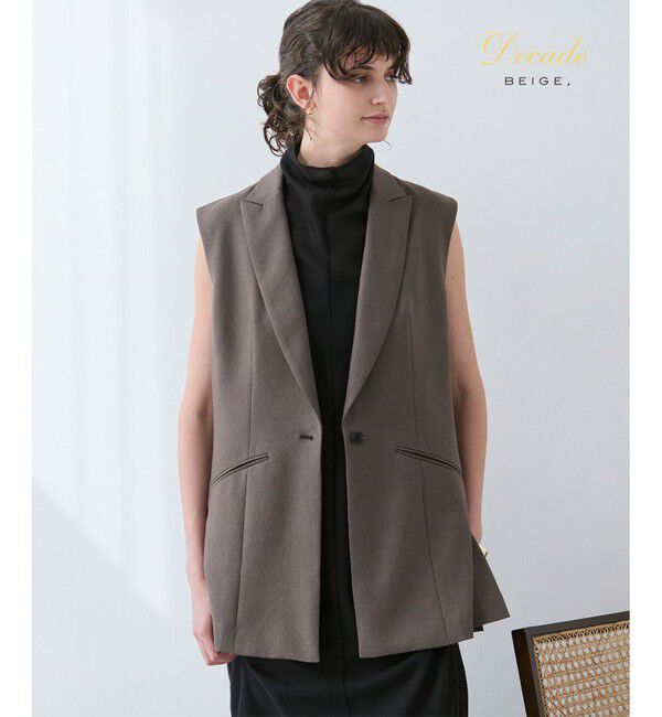 BEIGE,「【洗える】CAROLE / リネンライクノースリーブジレジャケット」|ベスト・ジレ|Mocha