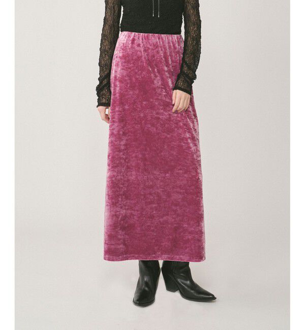 GRACE CONTINENTAL「クラッシュベロアロングスカート」|スカート|ピンク
