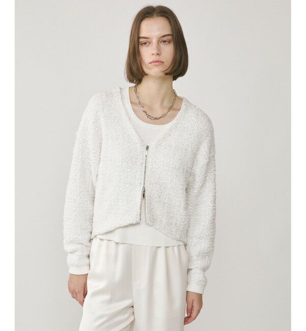 Diagram「ツイードニットzipカーディガン」|カーディガン|ホワイト