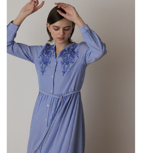  「ストライプ刺繍ワンピース」|ワンピース|