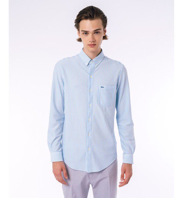 LACOSTE「クールマックスブレンド鹿の子地ストライプシャツ」|シャツ・ブラウス|ライトブルー