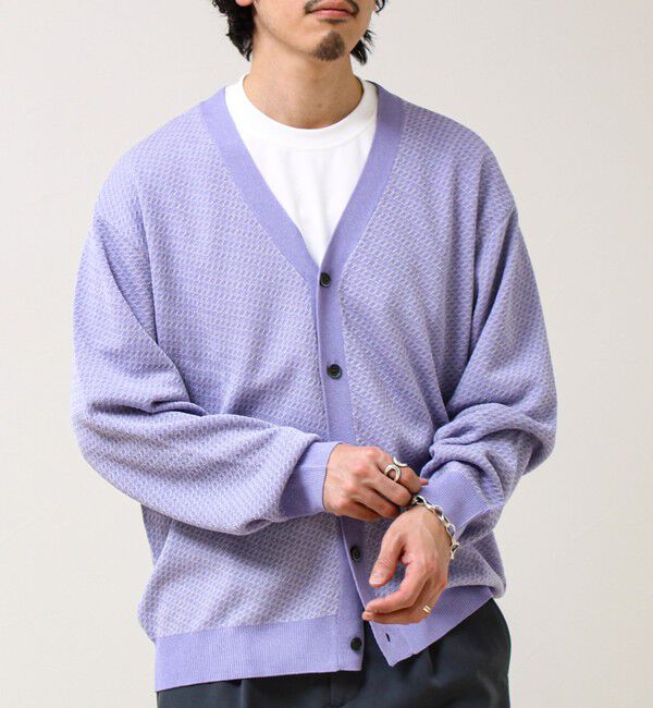 GLOSTER「【シャリ感で軽やか】バーズアイVネック crunchyカーデ」|カーディガン|