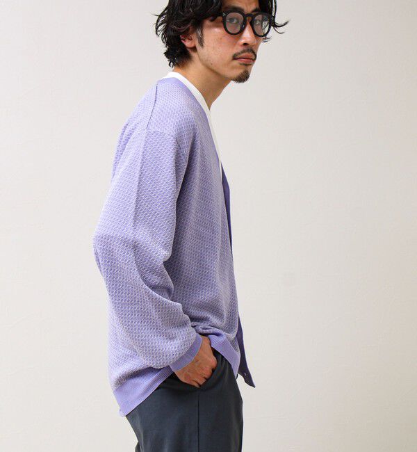 GLOSTER「【シャリ感で軽やか】バーズアイVネック crunchyカーデ」|カーディガン|