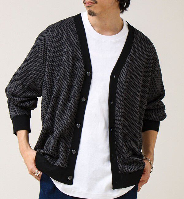 GLOSTER「【シャリ感で軽やか】バーズアイVネック crunchyカーデ」|カーディガン|