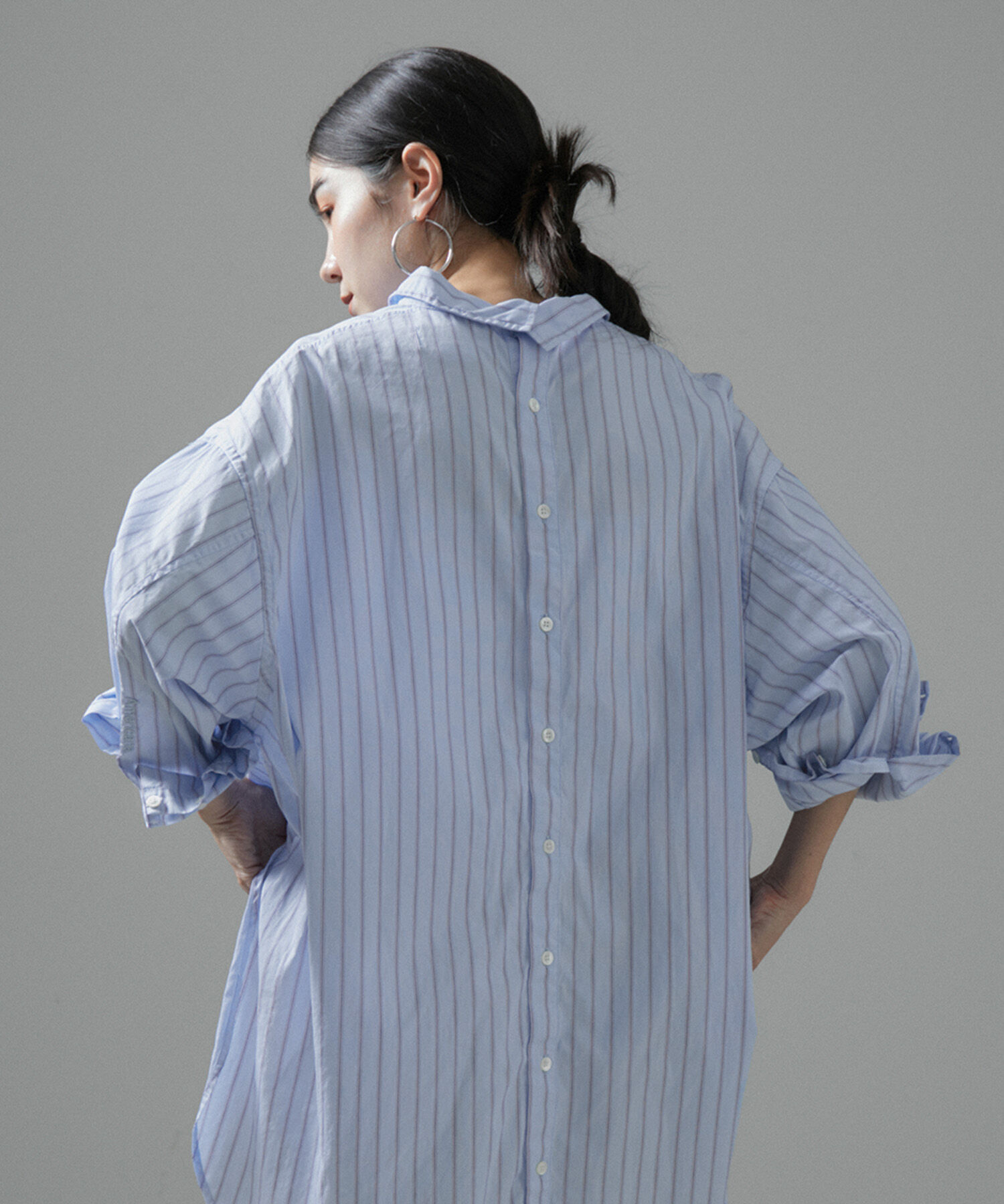 SALON adam et rope'「【Americana（アメリカーナ）】タイプライターロングシャツ/ストライプ」|シャツ・ブラウス|ブルー系(45)