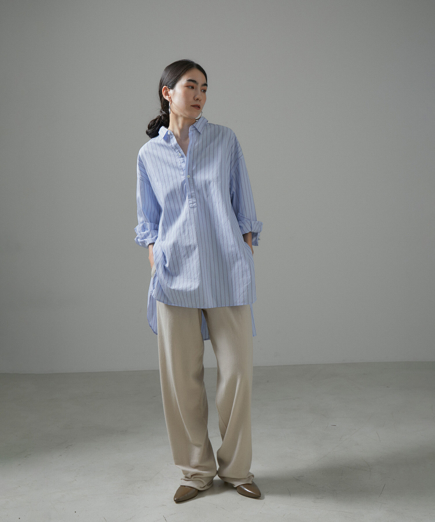 SALON adam et rope'「【Americana（アメリカーナ）】タイプライターロングシャツ/ストライプ」|シャツ・ブラウス|